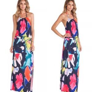 Trina Turk Shirley Halter Maxi Dress Vibrant Multicolor Abstract Print Size 4